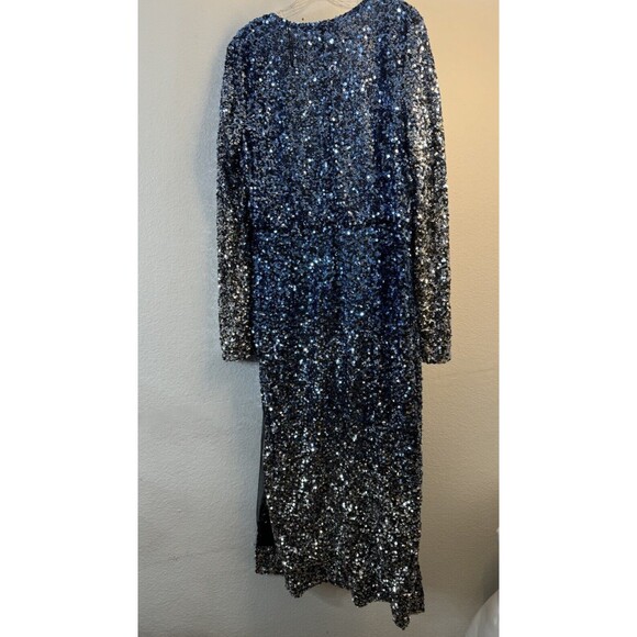Alexia Admor dressy Blue Silver Ombré sequined DUSTER wrap Jacket cardigan Large - Picture 10 of 15